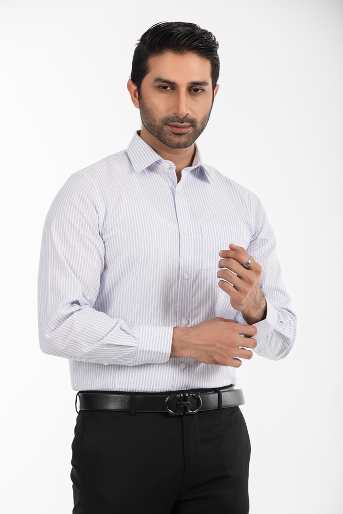 Men's Long Sleeve Shirt Regular Fit Pinpoint Stripe (Premium)