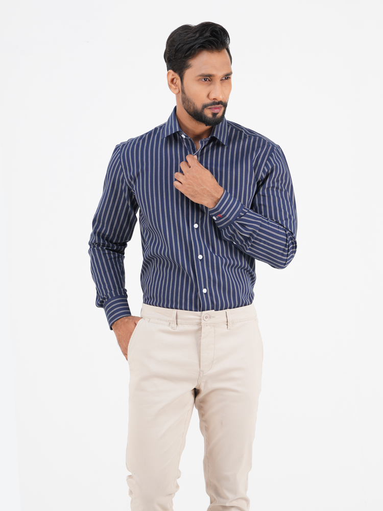 Men's Regular-Fit Striped Full Sleeve Formal Shirt