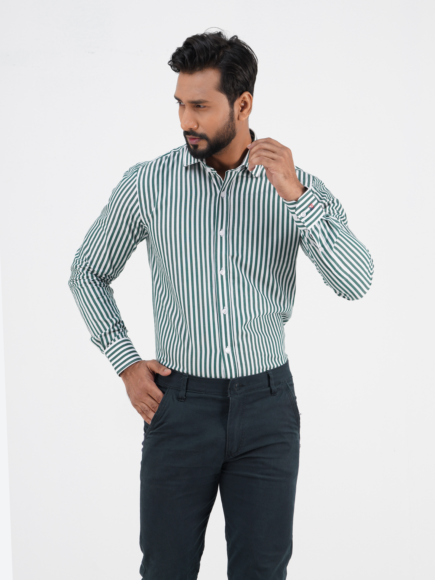 Men's Slim Fit Long Sleeve Arrow Collar Box Placket Shirt