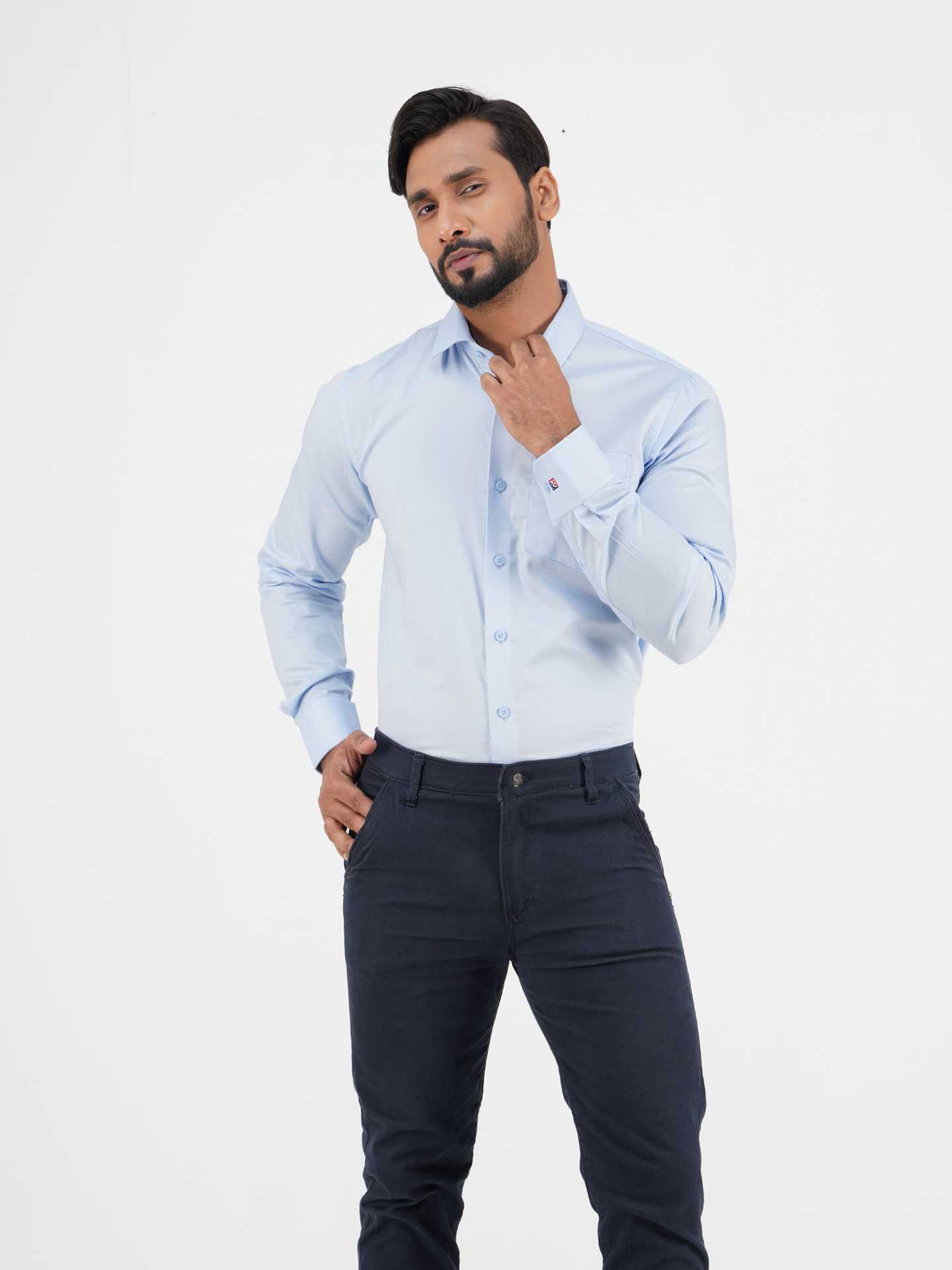 Men's Long-Sleeve Single Pocket Slim-Fit Shirt (Premium)