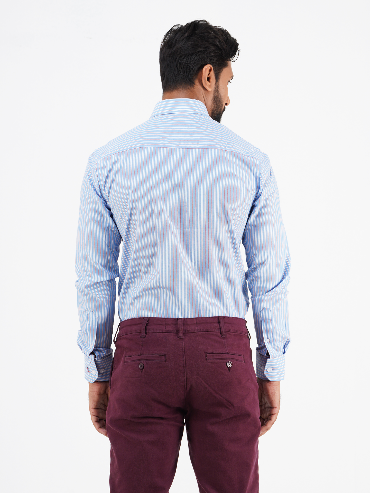 Men's Slim Fit Long Sleeve Arrow Collar Stripe Shirt