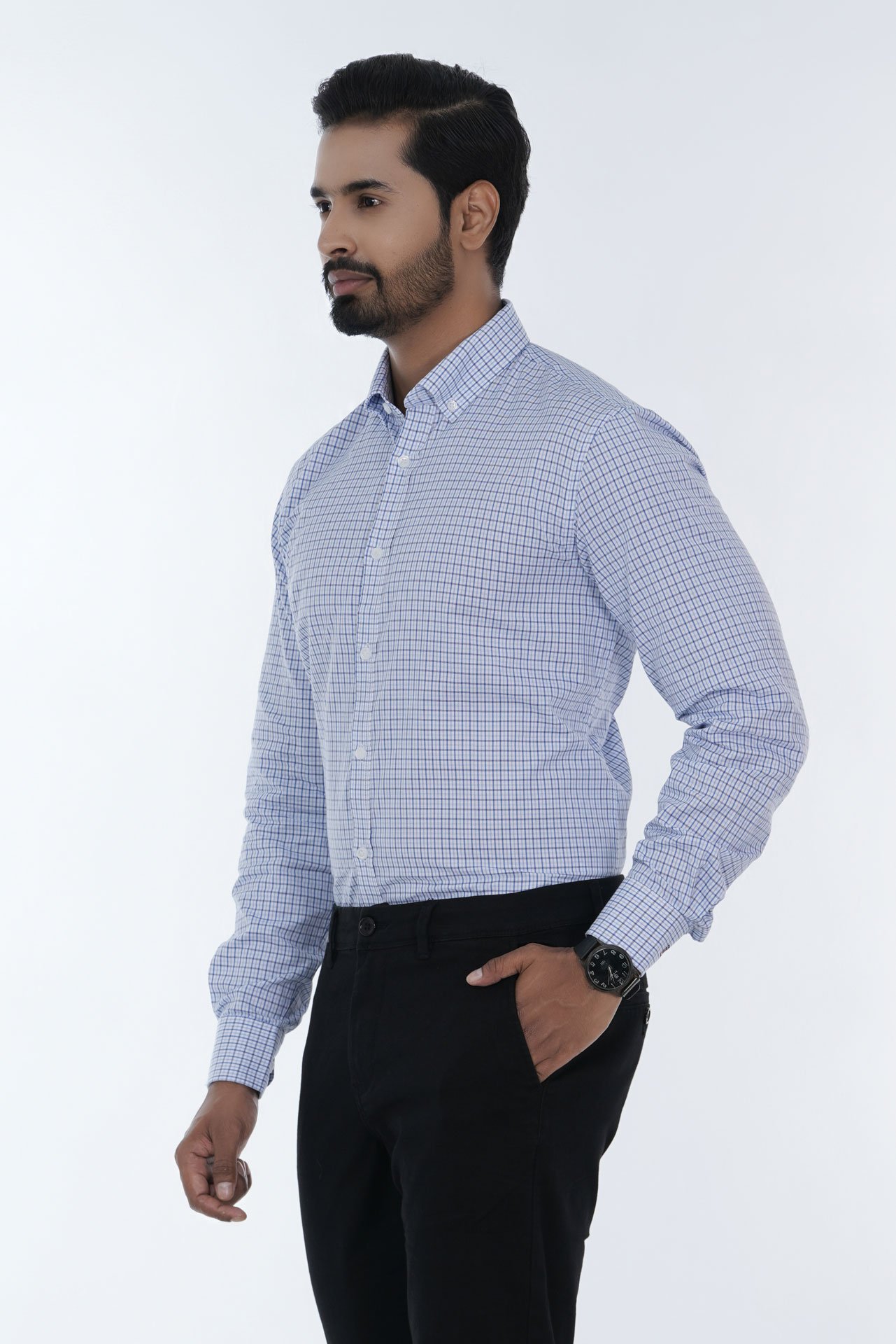 Men's Cotton Long Sleeve Button Down Check Shirt