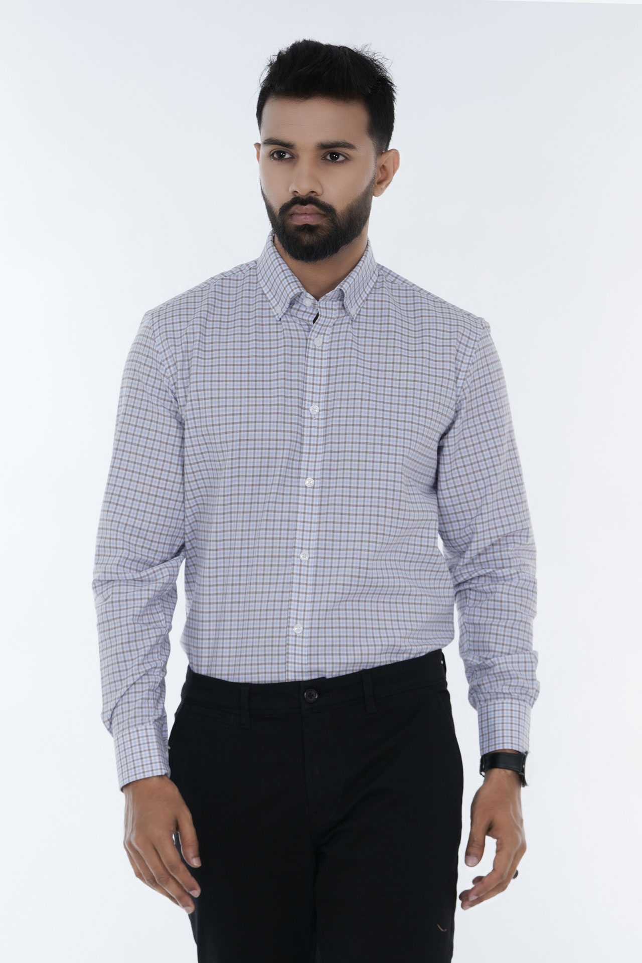 Men's Short Sleeve Dress Shirt Regular Fit Cotton Check Shirt