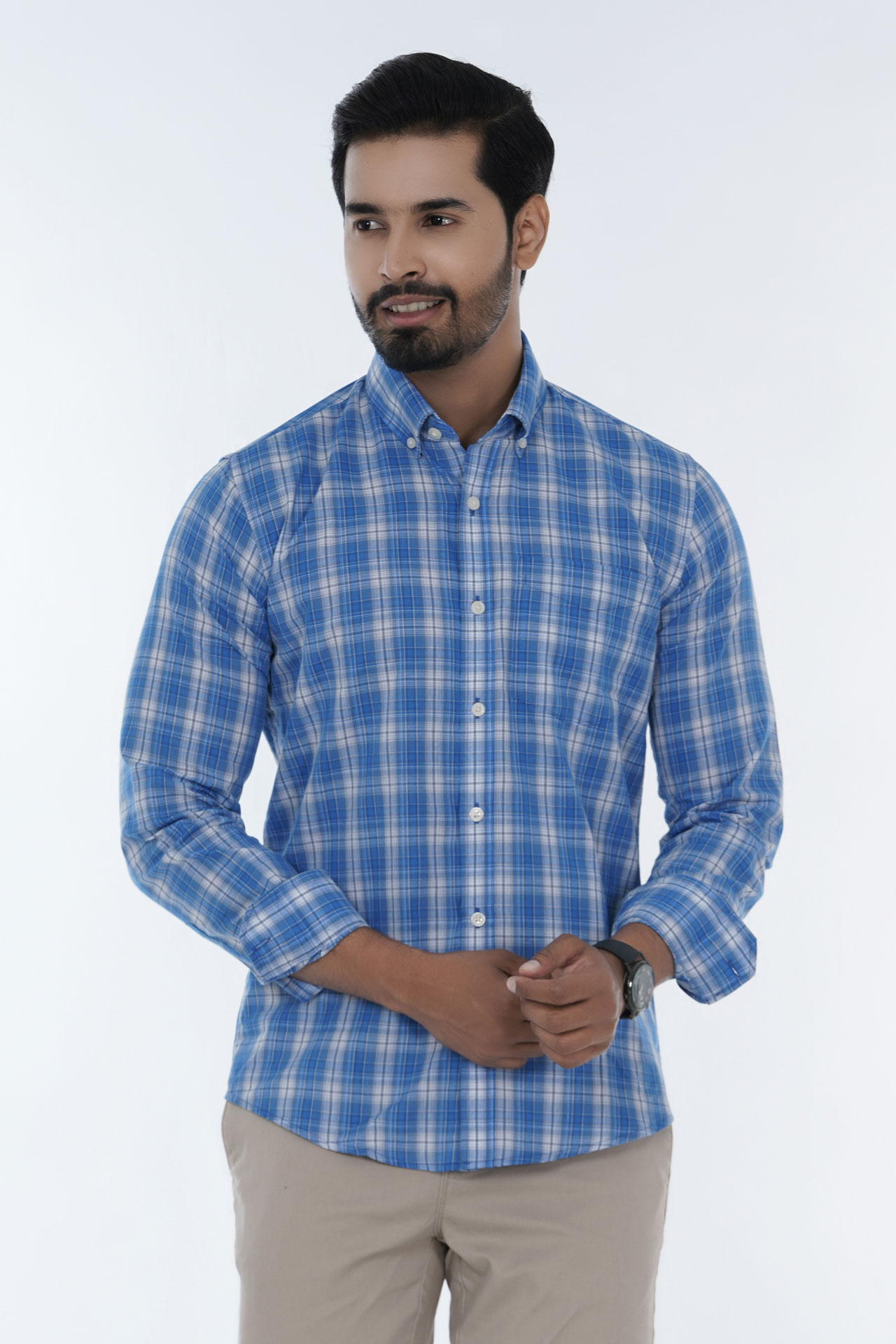 Casual Checkered Long Sleeve Shirt Button Down Collar