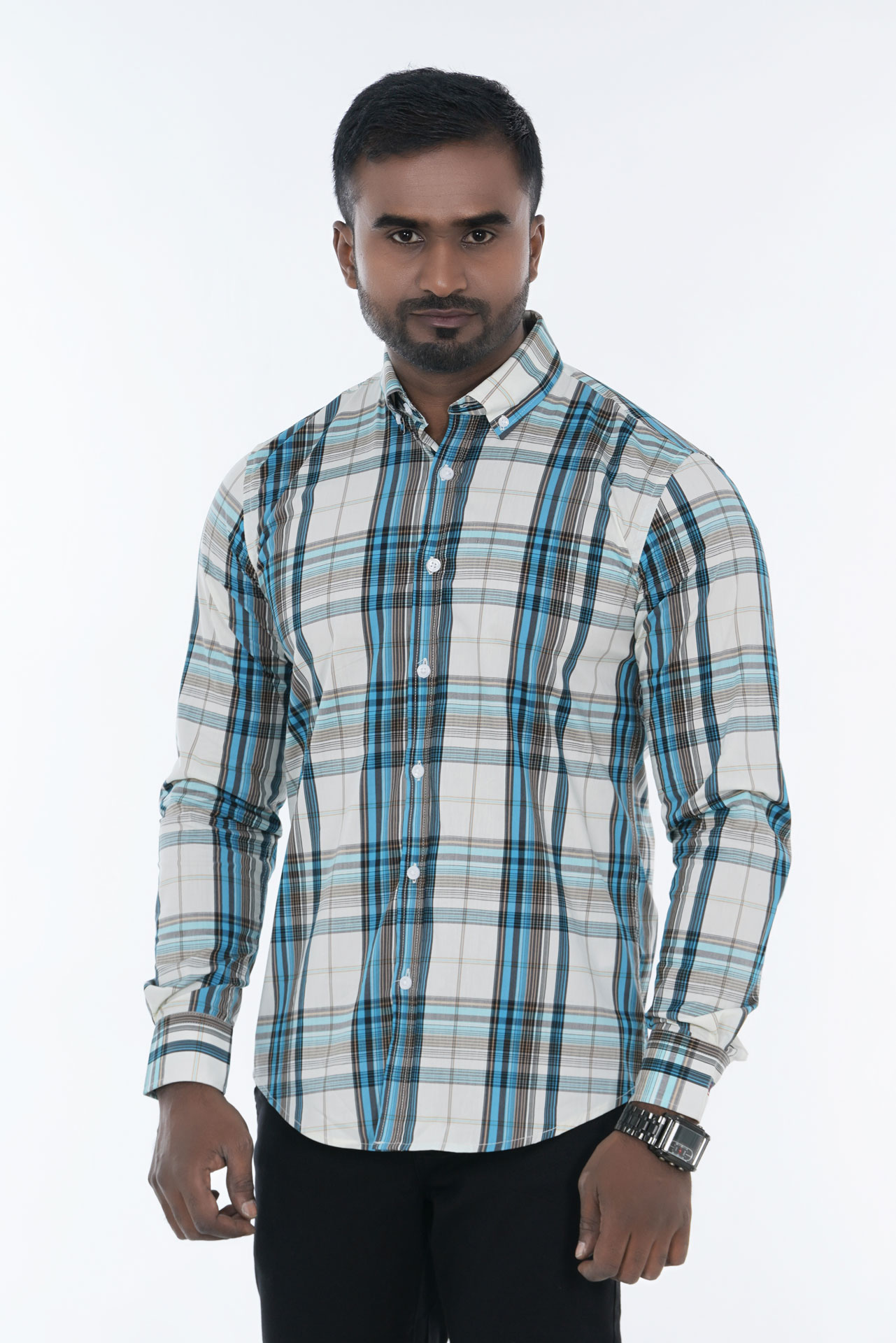 Men's Long Sleeve Shirt Multi Gingham Slim-Fit Shirt