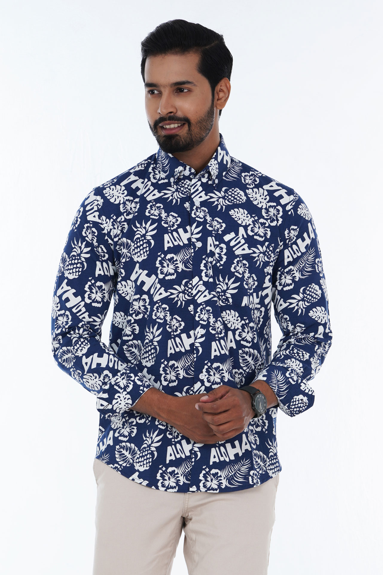 Men's Slim-Fit Long-Sleeve Printed Casual Shirt