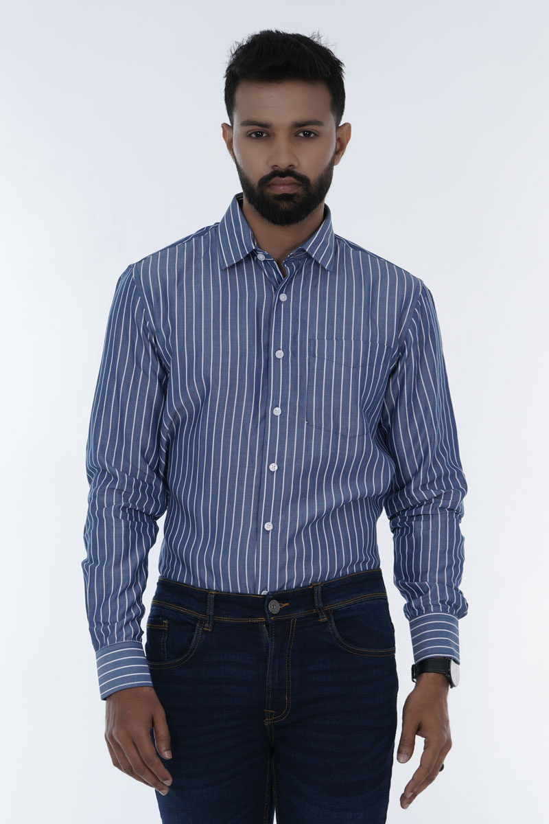 Men's Summer Striped Shirts Button Down Long Sleeve with Pocket
